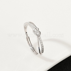 925 bague réglable en argent sterling avec micro pavé de zircones cubiques transparentes pour femme&nbsp;RJEW-G351-01P