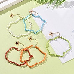 Collana di fiori di perline di semi di vetro con ciondolo ape smaltato in lega&nbsp;NJEW-JN03817