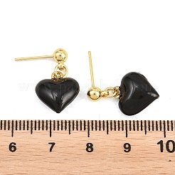 Pendientes colgantes de latón esmaltado con forma de corazón para el Día de San Valentín&nbsp;EJEW-Z164-19G-03