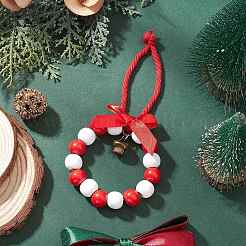 3 pendentif décoratif en forme de couronne de Noël en perles de bois&nbsp;HJEW-JM03829