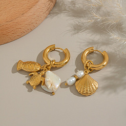Boucles d'oreilles créoles en acier inoxydable en forme de coquillage et de tortue&nbsp;AN6394