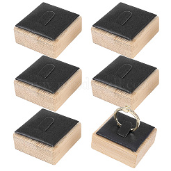 6 présentoir à anneau simple en bambou avec tapis en cuir PU/velours&nbsp;RDIS-CL0001-01B