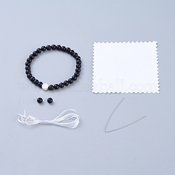 Braccialetti elastici con perline in agata nera naturale feng shui (tinta e riscaldata)&nbsp;BJEW-JB05021-03