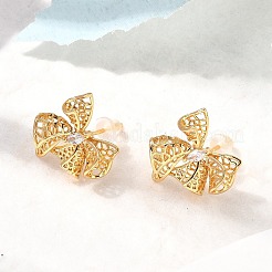Boucles d'oreilles à tige en laiton avec nœud papillon et zircone cubique&nbsp;EJEW-B148-07A-G