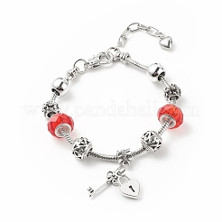 Lucchetto a cuore in lega e braccialetto europeo con ciondolo chiave scheletro con catene a serpente&nbsp;BJEW-JB08043