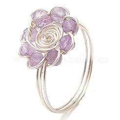 Blume natürlicher schwarzer Spinell & Amethyst & Achat & Apatit & Lapislazuli Fingerringe&nbsp;RJEW-JR00764