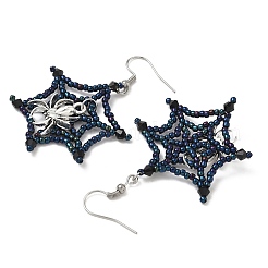 Halloween-Motiv Spinnennetz mit Spinne handgemachte Glasperlen-Ohrhänger&nbsp;EJEW-MZ00481-02