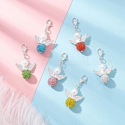 6 pendentif décoratif en argile polymère et strass en cristal en forme d'ange&nbsp;HJEW-JM04543