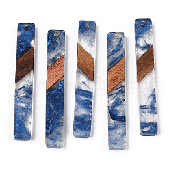 Grands pendentifs en résine transparente et bois de noyer, breloques rectangulaires, bleu royal, 51.5x7.5x3.5mm, Trou: 1.8mm