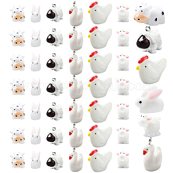 SUNNYCLUE 60Pcs 6 Style Resin Decoden Cabochons, 3D Animals, Sheep & Rabbit & Cow & Swan & Chicken, Mixed Color, 10pcs/style