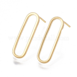 Brass Stud Earrings, Nickel Free, Real 18K Gold Plated, Oval, 20x6mm, Pin: 0.8mm
