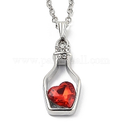 Collane del pendente in resina lega, con catene portacavi, bottiglia con il cuore, platino, rosso, 16.73 pollice (42.5 cm)