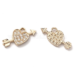 UV Plating Alloy Pendants, with Crystal Rhinestone, Arrow and Heart Charms, Golden, 15.5x18.5x2.5mm, Hole: 2.8x2.6mm