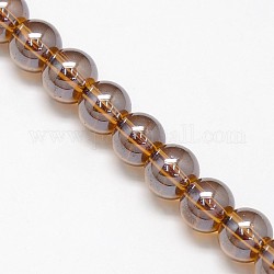 Electroplate Crystal Glass Round Beads Strands, Rainbow Color Plated, Saddle Brown, 8mm, Hole: 1mm, about 54pcs/strand, 15.7 inch