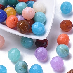 Perles acryliques, style de pierres fines imitation, facette, ronde, couleur mixte, 14mm, Trou: 2mm