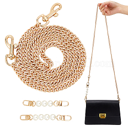 Wadorn 3 catena di prolunga per borsa con perle in stile, Catena per borsa in ferro di ricambio per tracolla a catena in metallo da 39.37 pollice con chiusura per accessori decorativi per borsa (oro e bianco perla)