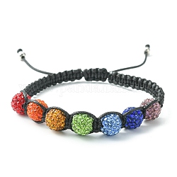 Handmade Polymer Clay Rhinestone Beads Braided Bead Bracelets, Adjustable Waxed Polyester Cord Bracelets for Women, Colorful, Inner Diameter: 2-1/2~3-1/2  inch(6.2~8.8cm)