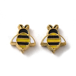 304 Stainless Steel Enamel Beads, Bees, Real 18K Gold Plated, 12.5x11x4mm, Hole: 1.2mm