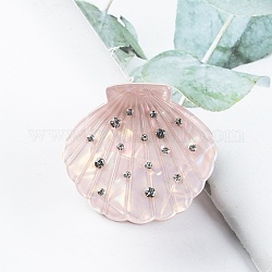 PVC Claw Hair Clips for Women, with Rhinestone, Shell Shape, Misty Rose, 36x42x26mm