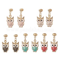 5 Pair 5 Color Alloy Enamel Owl Dangle Stud Earrings, Golden 304 Stainless Steel Jewelry for Women, Mixed Color, 30mm, Pin: 0.7mm, 1 Pair/color