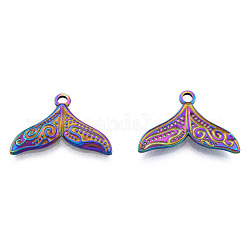 201 Stainless Steel Pendants, Fishtail, Rainbow Color, 17x25.5x2mm, Hole: 2mm