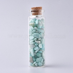 Bouteille en verre qui souhaitent, pour la décoration de pendentif, avec des perles en chip amazonite à l'intérieur et un bouchon en liège, 22x71mm