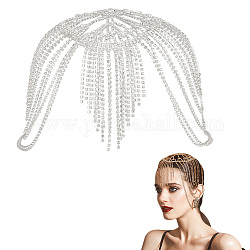 Copricapo in maglia di strass, accessori per capelli da sposa con catena a testa in lega per donne ragazze, argento, 300x320~380x6.5mm
