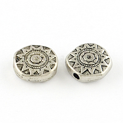 Perline in lega stile tibetano,  cadmio& piombo libero, rotondo e piatto, argento antico, 10x10x3.5mm, Foro: 2 mm