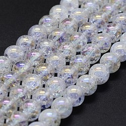 Hebras de cristal de cuarzo crujido natural galvanizado, redondo, 10mm, agujero: 1 mm, aproximamente 39 pcs / cadena, 15.7 pulgada