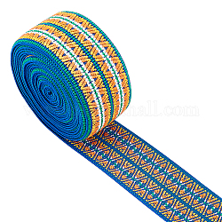 Cordón/banda de goma elástica de nailon plano con bordado de estilo étnico chgcraft, correas de costura accesorios de costura, patrón de rombo, naranja, 52mm, 5yards / bolsa
