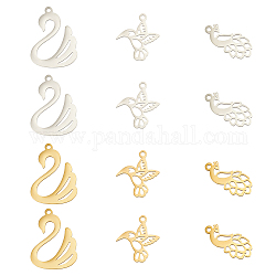 DICOSMETIC 24Pcs 6 Style 201 Stainless Steel Charms, Mixed Shapes, Golden & Stainless Steel Color, 18~23x8.5~17x1mm, Hole: 1.5mm, 4pcs/style