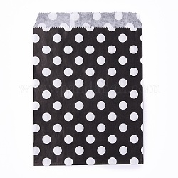 Sacs en papier kraft, pas de poignées, sacs de stockage de nourriture, motif de points de polka, noir, 18x13 cm