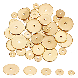 Benecreat 5 styles 304 perles intercalaires en acier inoxydable, Plat rond / disque, véritable 18k plaqué or, 4~10mm, 10 pièces / style, 50 pcs / boîte