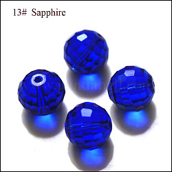 Perles d'imitation cristal autrichien, grade AAA, facetté (96 facettes), ronde, bleu, 8mm, Trou: 0.9~1mm