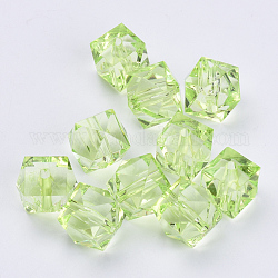 Transparent Acrylic Beads, Faceted, Cube, Lawn Green, 8x8x7.5mm, Hole: 1.4mm, about 1730pcs/500g