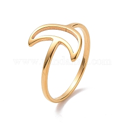Placcatura ionica (ip) 201 anello da dito a falce di luna in acciaio inossidabile, anello largo cavo per le donne, oro, misura degli stati uniti 6 1/2 (16.9mm)