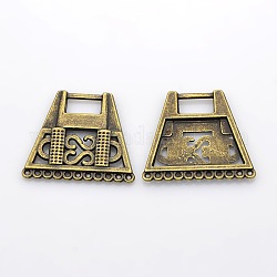 Filigree Trapezoid Plating Zinc Alloy Chandelier Components, 11-Hole, Nickel Free, Antique Bronze, 26x29x2mm, Hole: 1mm & 4x9mm