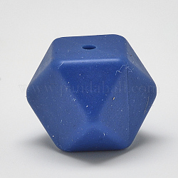 Food Grade Eco-Friendly Silicone Beads, Chewing Beads For Teethers, DIY Nursing Necklaces Making, Faceted Cube, Marine Blue, 17x17x17mm, Hole: 2mm