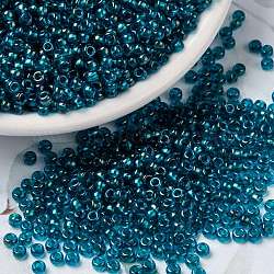 Perline rotonde miyuki rocailles, perline giapponesi, (rr3537) fantasia foderata blu petrolio, 15/0, 1.5mm, Foro: 0.7 mm, su 5555pcs / bottiglia, 10 g / bottiglia