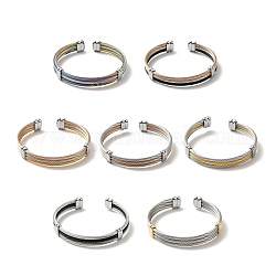 304 bracelet manchette ouvert en corde torsadée triple couche en acier inoxydable pour femme, couleur mixte, diamètre intérieur: 2 pouce (5 cm)