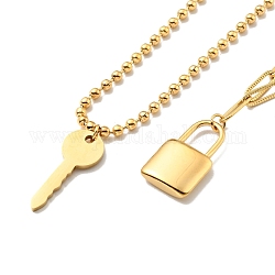 Set di collane con ciondolo con chiave e lucchetto in stile 2 pz 2, placcatura ionica (ip) 304 gioielli in acciaio inossidabile per donna, oro, 17.40~22.44 pollice (44.2~57 cm), 1pc / style