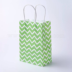 Sacs en papier kraft, avec poignées, sacs-cadeaux, sacs à provisions, rectangle, motif de vagues, verte, 27x21x10 cm