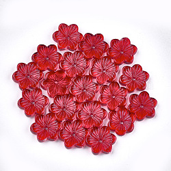 Spray bemalte Glasperlen, Blume, rot, 15x13.5x3.5 mm, Bohrung: 1 mm