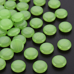Abalorios de acrílico de la jalea de imitación, plano y redondo, verde claro, 12x5mm, agujero: 1.4 mm, aproximamente 1110 unidades / 500 g