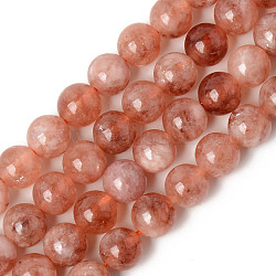 Natural Quartz Beads Strands, Dyed & Heated, Imitation Sunstone, Round, Chocolate, 8~8.5mm, Hole: 1.2mm, about 47pcs/Strand, 14.96 inch(38cm)