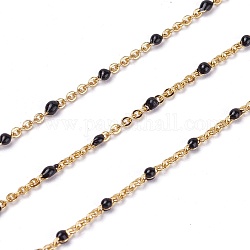 3.28 Fuß handgefertigte Emaille-Perlenketten, Messingkabelketten, langlebig plattiert, gelötet, Schwarz, echtes 18k vergoldet, 1.5 mm