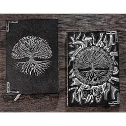 3D Embossed PU Leather Notebook, A5 Sun & Tree of Life Pattern Journal, for School Office Supplies, Antique Silver, 215x145mm