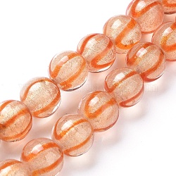Fili di perline murano fatto a mano, polvere d'oro, tondo, arancione, 12x11~11.5mm, Foro: 1.6 mm, circa 30pcs/filo, 13.1 pollici (33.5 cm)