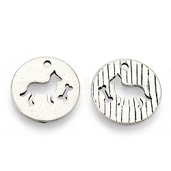 Pendente in lega stile tibetano,  cadmio& piombo libero, piatta e rotonda con il cane, argento antico, 19.5x1.5mm, Foro: 1.8 mm