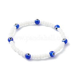 Perle di vetro e perline fatte a mano a lume bracciali elasticizzati per bambini, occhio di diavolo, blu, diametro interno: 2-3/8 pollice (6.1 cm)